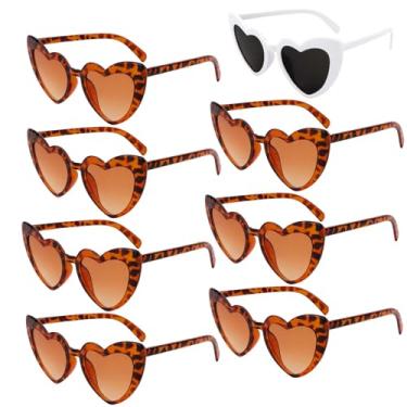 Imagem de Uintoon Óculos de sol de coração, 8 pares de óculos de sol de despedida de solteira em forma de coração, lembrancinhas de festa de noiva para mulheres e meninas, Leopardo, branco, 13in*6in*1in