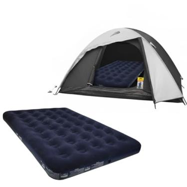 Imagem de Kit Barraca Onix 3/4 com Colchão de Casal Star, Camping Familiar, Estrutura Dupla Camada Preto e Branco, Inclui Colchão Inflável Azul Marinho