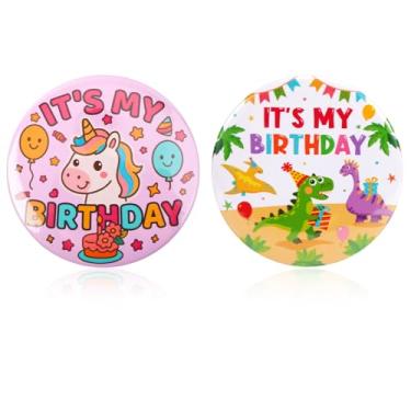 Imagem de 2un Cartoon Dinossauro Unicórnio Pin Aniversário, Metal Pin de Feliz Aniversário Fofo Botões Dinossauro Unicórnio para Decoração de Festa