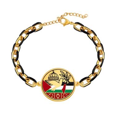 Imagem de Oneress Pulseira com bandeira da Palestina - Joias ativistas de aço inoxidável, ramo de oliveira, pomba da paz e pulseiras de declaração de justiça YA6021, Freedom Fighter Bracelet, Aço inoxidável