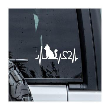 Imagem de MYMKO Decalque de batimento cardíaco de gato, decalques de janela de gatos fofos, adesivos de carro de transferência DTF UV de 15 cm, adesivos de carro à prova de intempéries para amantes de animais