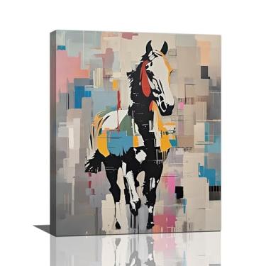 Imagem de Banksy Street Graffiti Arte de Parede Moderna Abstrata Cavalo Decoração de Parede Abstrata Cavalo Correndo Imagens Pop Pintura Impressão Emoldurada Decorações de Arte para Sala de Estar Quarto