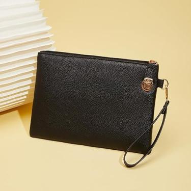 Imagem de Bolsa feminina clutch grande capacidade elegante bolsa de mão moda organizador de armazenamento bolsa de viagem, Preto, 2 inches (W) x 3 inches (L) x 2 inches (H)