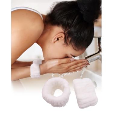 Imagem de 2 pulseiras para lavar o rosto, faixa elástica para suor, pulseiras de microfibra para lavagem facial, pulseiras de lavagem facial de spa, faixa de lavagem absorvente elástica para mulheres e crianças