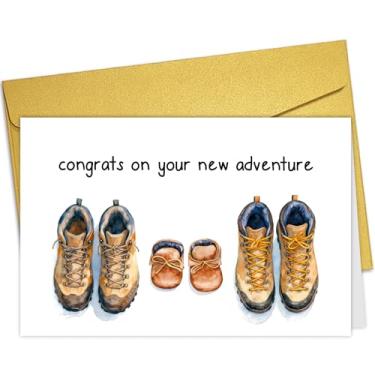 Imagem de Nchigedy Botas de caminhada cartão de chá de bebê, cartão de parabéns engraçado para novos pais de mamãe papai, cartões de anúncio de gravidez para marido, parabéns por sua nova aventura