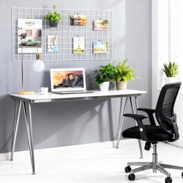 Imagem de Kaforise Painel de grade de parede, exibição de foto de arame e organizador de armazenamento de parede, 10 clipes e 4 pregos, conjunto de 1, tamanho 45 x 95 cm, branco