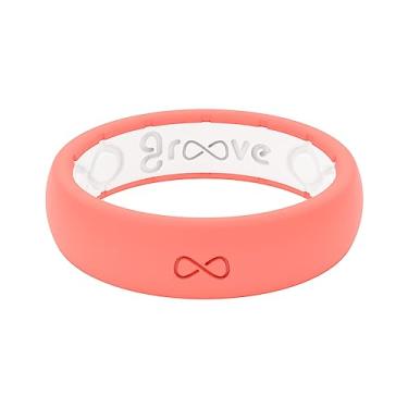Imagem de Groove Life Anel de casamento de silicone para mulheres – anéis de borracha respirável para mulheres, cobertura vitalícia, design exclusivo, anel feminino de ajuste confortável – fino sólido, Coral, 6