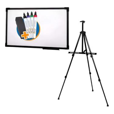 Imagem de Lousa Quadro Branco 120x80cm com Tripé Suporte Cavalete + 4 Canetas 1 Apagador