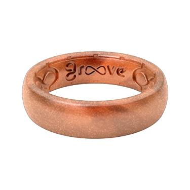 Imagem de Groove Life Anel de casamento de silicone para mulheres – anéis de borracha respirável para mulheres, cobertura vitalícia, design exclusivo, anel feminino de ajuste confortável – fino metálico, Cobre, 9