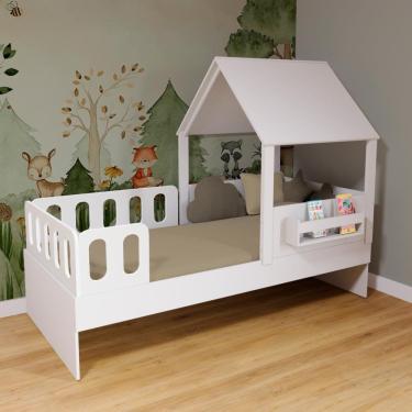 Imagem de Cama Casinha Com Telhado Mdf E Grades Anatômica Branco Mobilistore