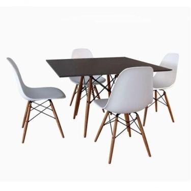 Imagem de Conjunto Mesa Jantar Quadrada Eiffel 90cm Preto Mdf + 4 Cadeiras Charles Eames Brancas