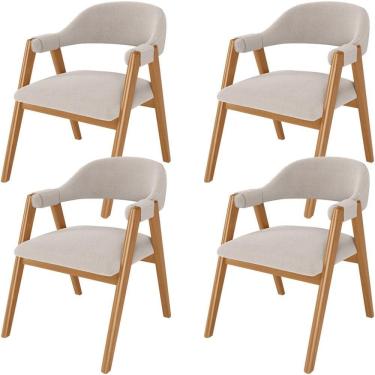 Imagem de Kit 04 Cadeiras De Jantar E Estar Living Estofada Nadja L02 Bouclê Bege