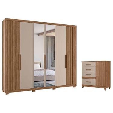 Imagem de Guarda Roupa Casal Araguaia E Cômoda Vênus Carvalho Fendi Com Espelho E Pés - Moval