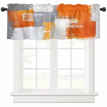 Imagem de Cortina de cozinha de grafite laranja para janela, textura abstrata, bolso para varão, sanefa, cozinha, tratamento de janela para quarto, sala de estar, 107 x 30 cm