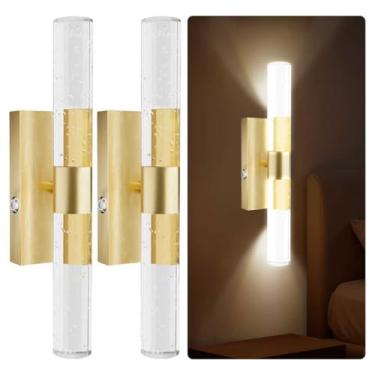 Imagem de Aulaidik Conjunto de dois arandelas de parede – Luzes de parede LED recarregáveis para quarto e sala de estar, espelho de banheiro, corredor (marrom) (dourado)