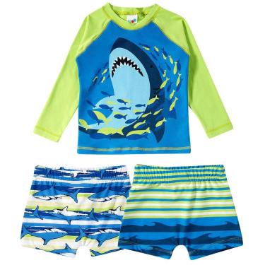 Imagem de Conjunto Praia Infantil Camiseta e 2 Sungas Shark Verde Neon Tip Top