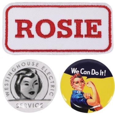 Imagem de Conjunto de crachás Rosie The Riveter – Patch de ferro "Rosie" + 2 botões de pino – "We Can Do It!" e Westinghouse Electric Service Designs – Acessórios de vestuário vintage com ícone feminista