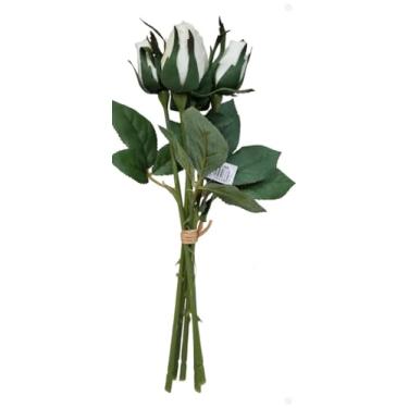 Imagem de Buquê de Mini Rosas Artificiais Premium Kit com 2 – Flores Decorativas para Arranjos Vaso e Decoração de Mesa (Branco)