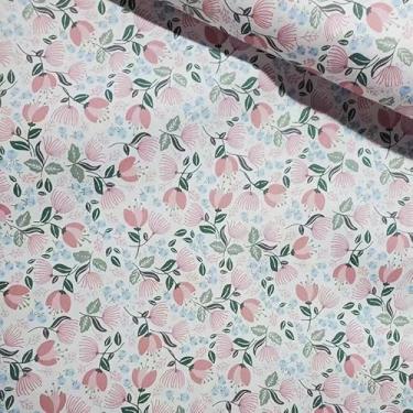 Imagem de ZOOELAY Tecido floral rosa 100% algodão por jarda - peça pré-cortada de 2 jardas 188 x 150 cm para Quilting, vestuário, vestidos e projetos de costura DIY (flores de gardênia)
