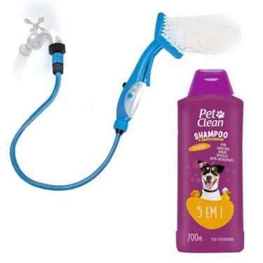 Imagem de Kit shampoo 5 em 1 Para Pet Caes Cachorros + Chuveiro Massageador