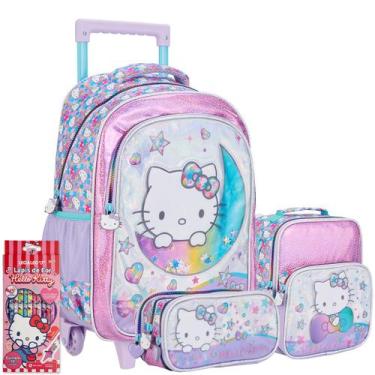 Imagem de Kit Mochila de Carrinho Hello Kitty Glitter Escolar Meninas - Xeryus