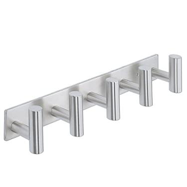 Imagem de Alise Ganchos de toalha, roupão, casaco, gancho, trilho com 5 ganchos de montagem na parede, ganchos de chave para casaco, chapéu, toalha, bolsa, roupões, banheiro, ganchos de parede de aço inoxidável