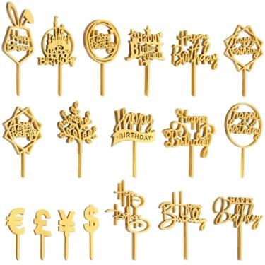 Imagem de Gold Toppers Set, Decorations For Acrylic Cake Pack, Cupcake Cake Happy Topper Glitter Toppers, 150-Pack Sprite Toppers, Topper Birthday Double-Sided Birthday Cake