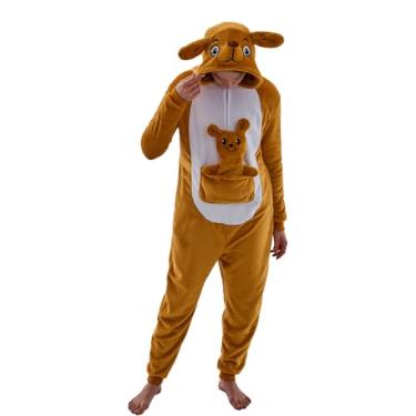 Imagem de JUOLOET Pijama unissex adulto canguru animal peça única ajuste confortável fantasia de Halloween roupa de dormir roupa de dormir (canguru, grande)