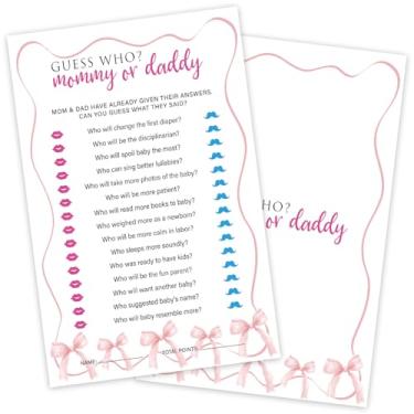 Imagem de ZARYFANCHY Who's Mommy or Daddy, Baby Shower Games for Boy or Girl, 30 Pink Bow Game Cards, Gender Reveal Announcement Party Activity Supplies-A08