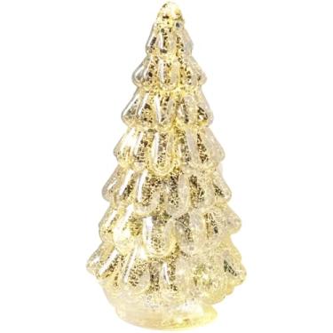 Imagem de Árvore de Natal de vidro iluminado com luzes LED - Decoração de mesa vintage de 30 cm para reuniões de férias, decoração de casa operada por bateria