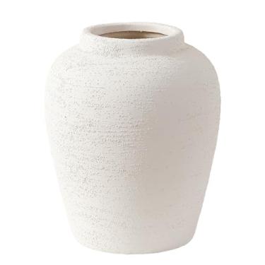 Imagem de Vaso de cerâmica branca rústico moderno vaso de fazenda para decoração de casa, vaso de flores decorativo para grama dos pampas, flores, sala de estar, decoração de escritório, mesa central