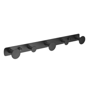 Imagem de Toalheiro de banheiro de aço inoxidável com 5 ganchos, gancho de parede fosco preto para armazenamento de toalhas, roupões e casacos no banheiro ou na cozinha,