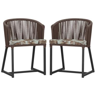 Imagem de 2 Cadeiras De Jantar Noronha Preta Corda Náutica E6 Trama Marrom