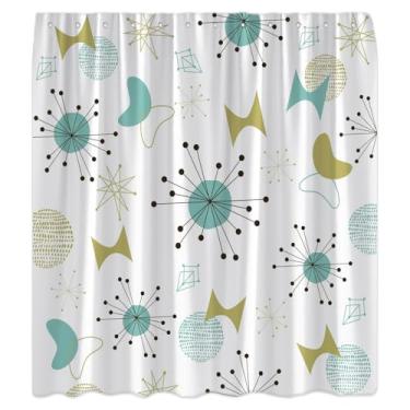 Imagem de XHUUXH Cortina de chuveiro de meados do século, moderna, abstrata, atômica, Sputnik, icônica, retrô, década de 1950, 60, geométrica, vintage, estética, conjunto de cortinas de banheiro com ganchos