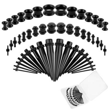 Imagem de Okxiri Kit de alongamento de orelha com 50 peças, medidores de acrílico para orelhas 14G-00G, afunilados leves + plugues + túneis de silicone, kit de alongamento de calibre, joias de brinco de