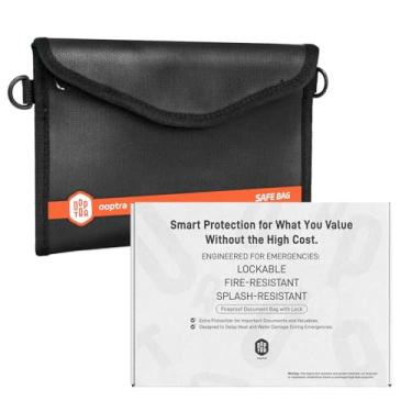 Imagem de OOPTRA Bolsa para documentos à prova de fogo (preto) – Zíper impermeável – Leve e portátil – para casa, escritório e viagens – comporta arquivos, dinheiro, passaporte, objetos de valor – resistente a