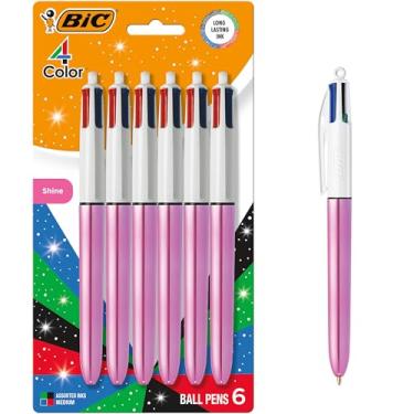 Imagem de BIC Caneta esferográfica retrátil com brilho de 4 cores, ponta versátil de 1,0 mm, tinta de longa duração, 6 unidades em cores sortidas