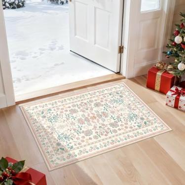 Imagem de UERMEI Tapete de porta Tapete de entrada: Tapete de área lavável 2x3 Boho Floral Pequeno Tapete - Tapete de Pelo Baixo Antiderrapante para Entrada Cozinha Porta da Frente Banheiro Entrada Quarto de