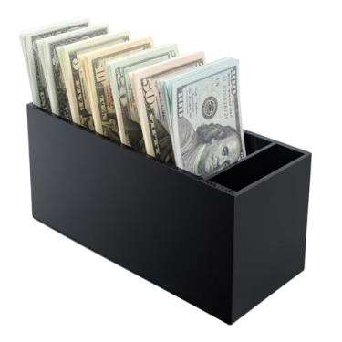 Imagem de SAFEMoney Organizador para dinheiro com 8 compartimentos, bandeja de dinheiro de acrílico preto e inserção de gaveta de dinheiro, suporte de dinheiro durável para contas, caixa divisória de dinheiro
