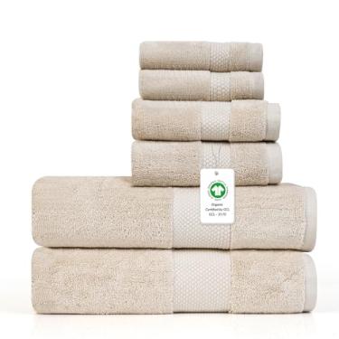 Imagem de Conjunto de 6 toalhas 100% algodão orgânico – Certificação GOTS & Oeko-TEX – Macia, ultra absorvente, secagem rápida – Inclui 2 toalhas de banho, 2 toalhas de mão, 2 toalhas de banho – Farm to Home