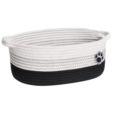 Imagem de HiChen Cesta de presente para cachorro vazia, cestas de armazenamento de tecido para toalhas, caixas de armazenamento de cães fofos com alças, cestas pequenas de corda de algodão para prateleira, 30 x