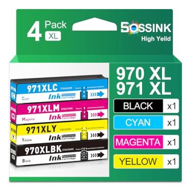 Imagem de BOSSINK Cartuchos de tinta 970XL e 971XL compatíveis com HP 970 971 XL de alto rendimento para impressora HP OfficeJet Pro X451dw X451dn X476dw X476dn X576dw X551dw (pacote com 4, 1BK1C1M1Y)