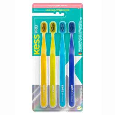 Imagem de Escova Dental Kess Pro Cerdas Extra Macias Cores com 4 Unidades