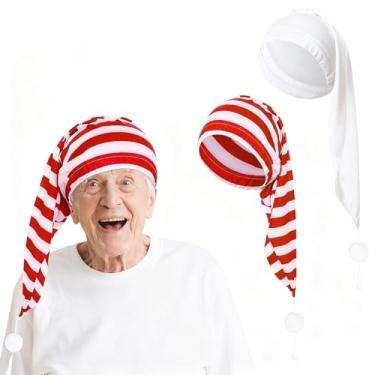 Imagem de cnomg 2 peças boné de pijama masculino noturno com bola de pompom e borla para homens e mulheres uso diário Natal (estilo 2, multicolorido 3)