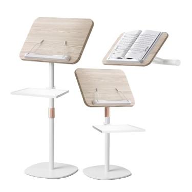 Imagem de NAMON Suporte de música de chão com bandeja e suporte de telefone – mesa de madeira maciça ajustável de 180°, altura ajustável de 41,5 a 130 centímetros - perfeito para projetores, leitura, laptops e