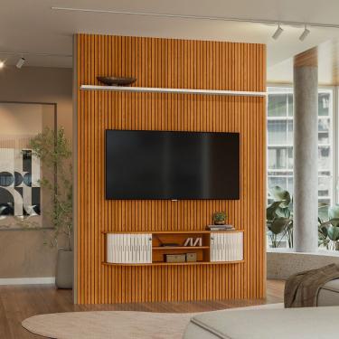 Imagem de Painel Tv 65 Pol 179cm Ripado Valen E Bancada Suspensa Norezi Cinamomo/off White M20 - D'rossi