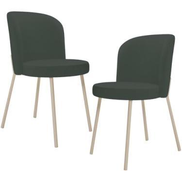 Imagem de Kit 02 Cadeiras para Sala de Jantar Cozinha Estofada Gavi Arena L02 Linho Verde Musgo - Lyam Decor