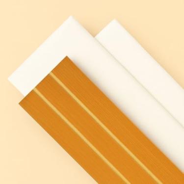 Imagem de Kit Cabeceira Modular Estofada com Painel Ripado MDF – Suede Aveludado, Instalação sem Furos, Ideal para Cama Box Casal Queen King(OFF+FREIJÓ,4 RIPAS+ 5 CAB)