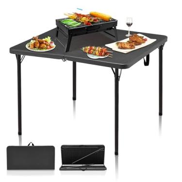 Imagem de Outspurge Mesa de acampamento de 86 cm, mesa de cartão quadrada portátil com pernas dobráveis e alça de transporte, mesas de plástico para cozinhar ao ar livre, acampamento, piquenique, escritório