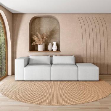 Imagem de Sofá Versátil Sala de Estar Atlanta 318cm Modulado Linho Cinza Claro G52 - Gran Belo